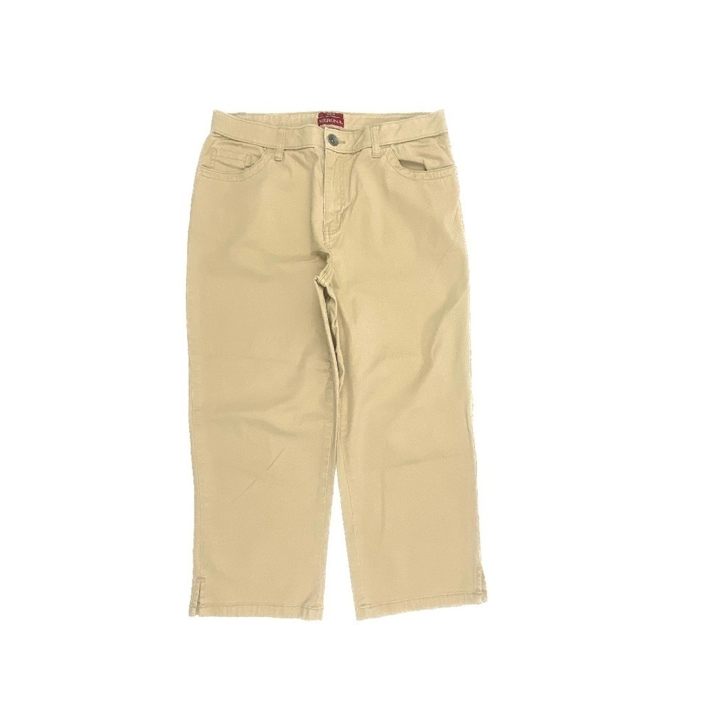 Merona Capri Pants Women 8 Beige Chino Straight Leg Cropped Casual Stretch